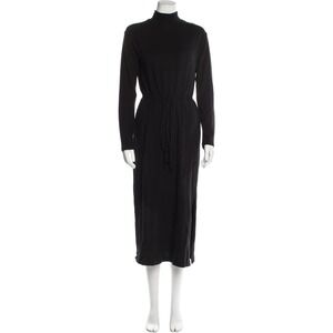 Vince Dress Womens Large Black‎ Belted Mock Neck Long Sleeve Midi Soft Knit New
